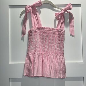 LILLY PULITZER - NWT Rivera Smocked Striped Top. Havana Pink Seersucker Stripe